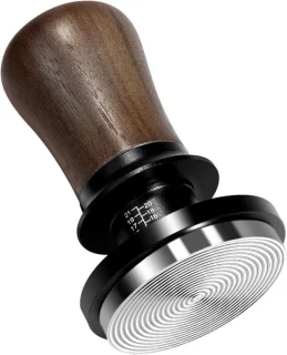 54 mm tamper - RVS basis, walnoothouten handvat