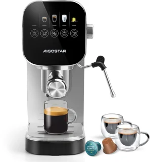Aigostar Espressomachine 20 Bar Piston 2-kops Zilver