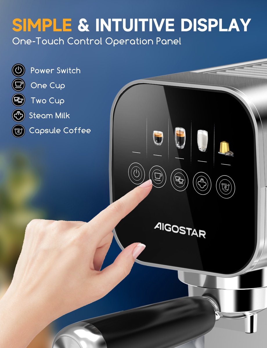 Wat vinden we goed aan de Aigostar Espressomachine 20 Bar Piston 2-kops Zilver