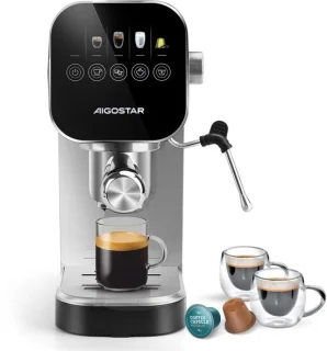 Aigostar Espressomachine 20 Bar Piston 2-kops Zilver