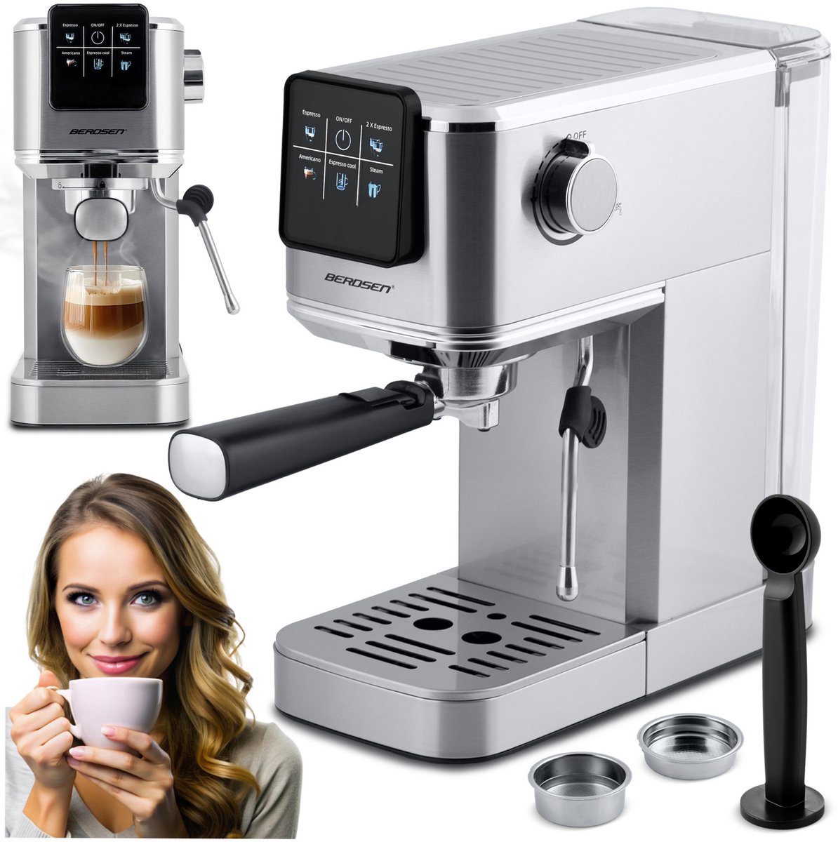 De Berdsen BD-770 espressomachine 20 bar zilver in één oogopslag
