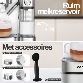 COOK-IT Espressomachine 20 Bar Pistonmachine RVS