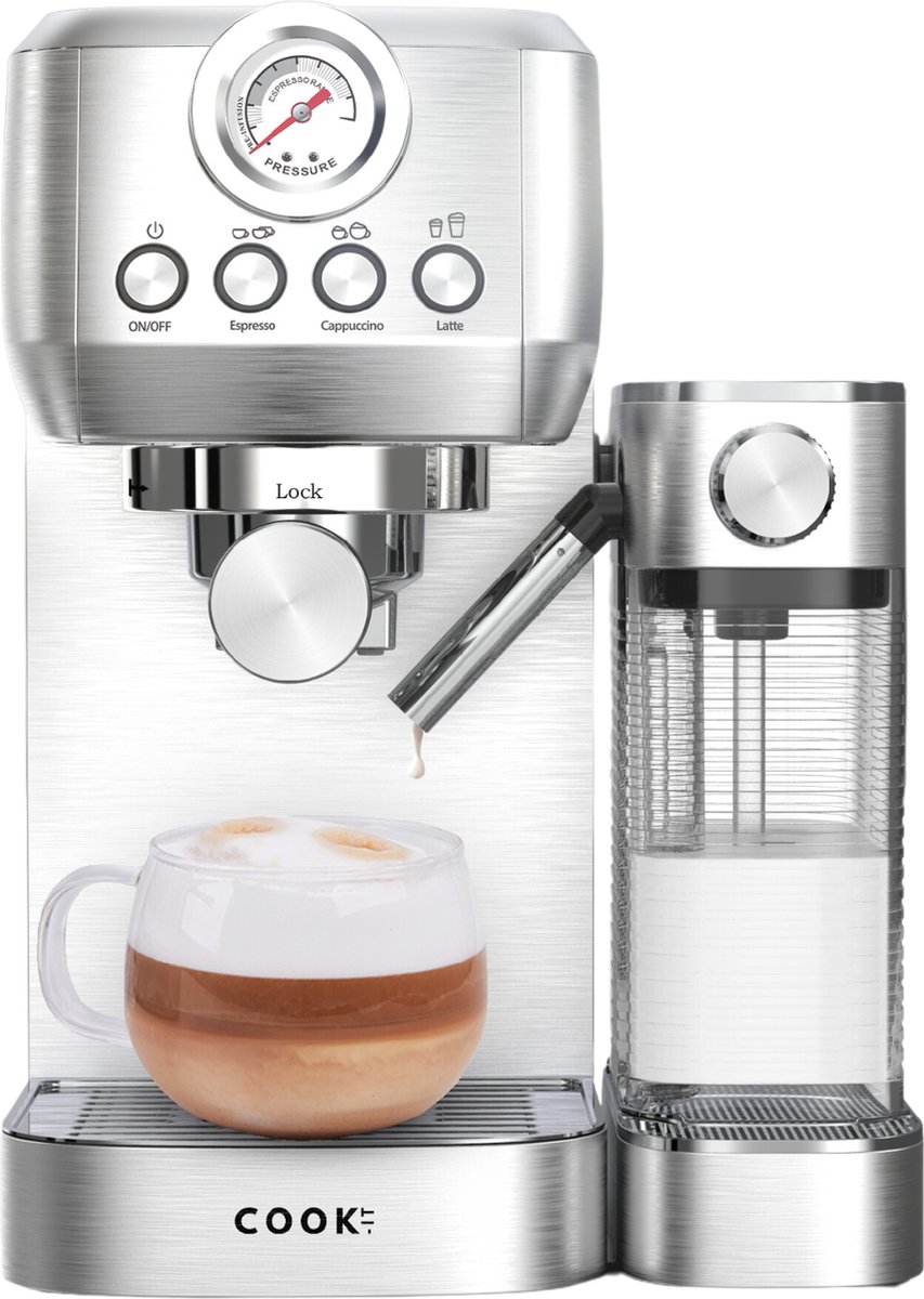 De COOK-IT Espressomachine 20 Bar Pistonmachine RVS in één oogopslag