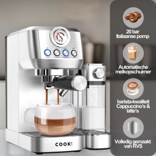 COOK-IT Espressomachine 20 Bar Pistonmachine RVS