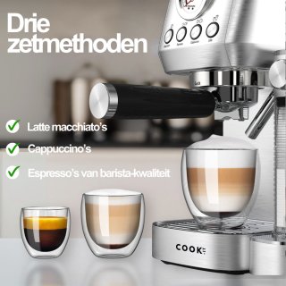 COOK-IT Espressomachine 20 Bar Pistonmachine RVS