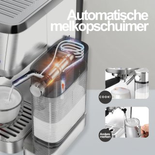 COOK-IT Espressomachine 20 Bar Pistonmachine RVS