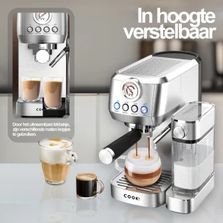 COOK-IT Espressomachine 20 Bar Pistonmachine RVS