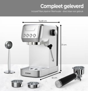 COOK-IT Espressomachine Piston RVS 1,3L