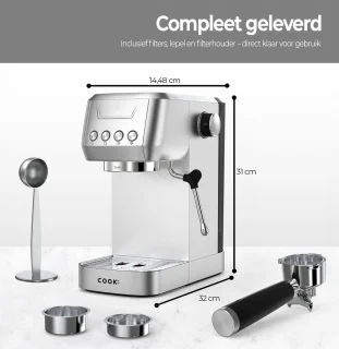 COOK-IT Espressomachine Piston RVS 1,3L
