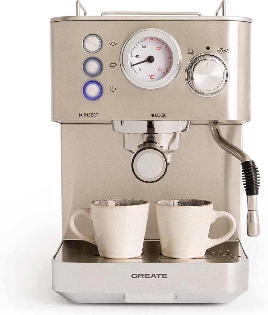 De CREATE THERA CLASSIC Espressomachine Zilver in één oogopslag