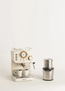 CREATE THERA RETRO espressokoffiezetapparaat + MILL PRO koffie- en kruidenmolen - Gebroken wit