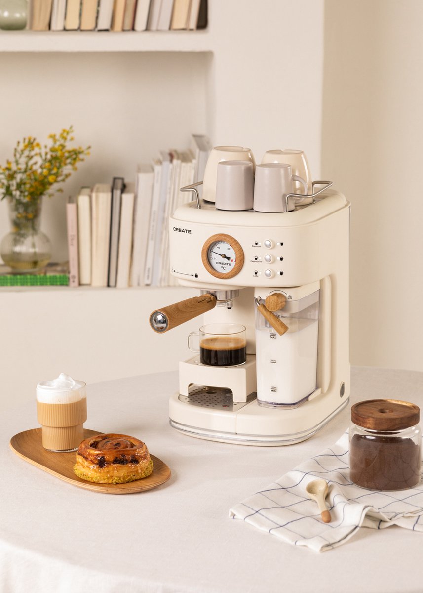Wat vinden we goed aan de CREATE THERA RETRO PRO Espressomachine 20bar Gebroken Wit