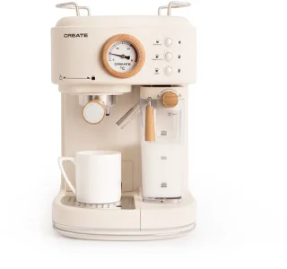 CREATE THERA RETRO PRO halfautomatische espressomachine + MILL PRO koffie- en kruidenmolen - gebroken wit