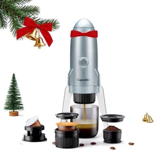 Draagbare espressomachine met capsule, gemalen koffie en pads (grijs)