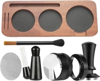 Espresso koffie tamper 58 mm 7-delig zilverkleurig