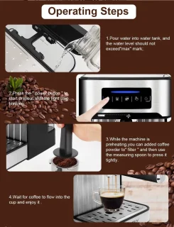 Espresso Machine Cappuccino 1200W Lichtgrijs
