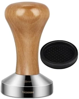 Espresso tamper 58 mm roestvrij staal houten handvat