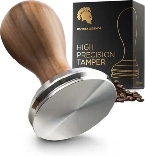 Espresso tamper 58,5 mm - roestvrijstalen stamper met houten handvat