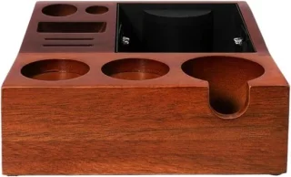 Espresso tamper station met knock box 51/54/58 mm houtkleur