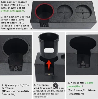 Espresso tamper station voor 54mm en 58mm portafilters