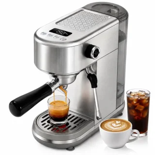 Espressomachine 20 bar met stoompijp, 1,3 l waterreservoir en RVS behuizing