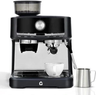 Espressomachine met bonenmaler en melkopschuimer - 42x40x48 cm - zwart