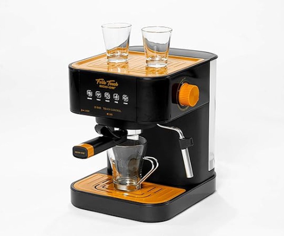 De Espressomachine Met Koffiegrinder Zwart/Oranje in één oogopslag