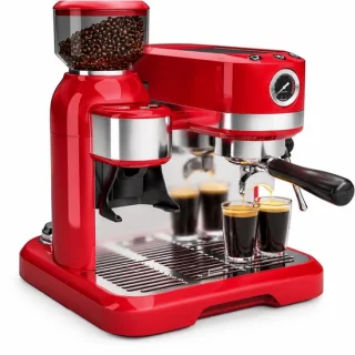 Espressomachine met koffiemolen rood
