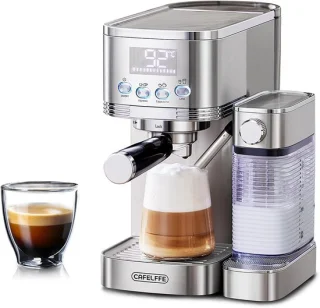 Espressomachine met melkopschuimer, zilver