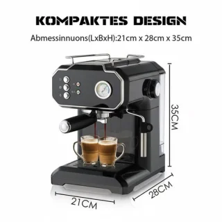Espressomachine Retro - 850 W, 1.5 L watertank, 20 bar druk, met melkschuimer