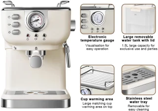 Espressomachine RVS Halfautomatisch 1,5L Reservoir