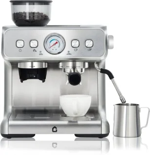 Espressomachine RVS met bonenmaler - zilver