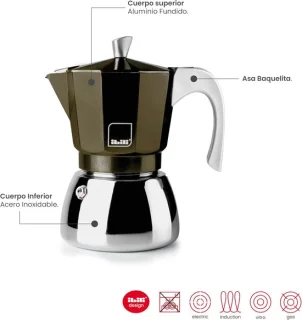 Espressomachine van gegoten aluminium voor 3 kopjes