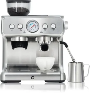 Espressomachine van roestvrij staal met molen en melkopschuimer