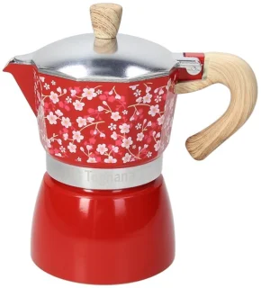 Espressomachine voor 3 kopjes van aluminium, rood