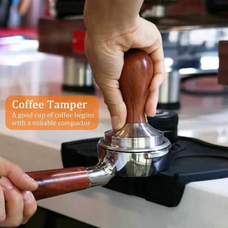 Espressotamper 58 mm - RVS met houten handgreep