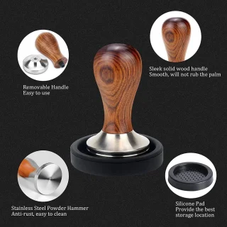 Espressotamper 58 mm - RVS met houten handgreep