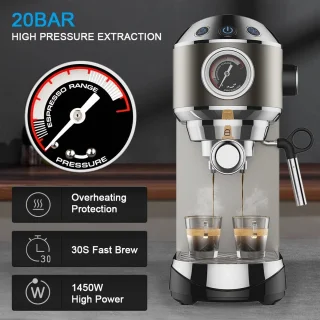 FIBILA Halfautomatische Espresso Koffiemachine 20 Bar Roestvrij Staal