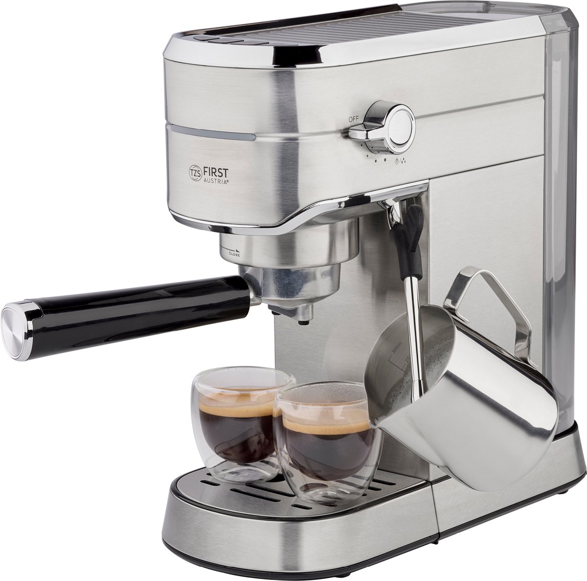 De First Austria TZS Piston Espressomachine 15Bar RVS in één oogopslag