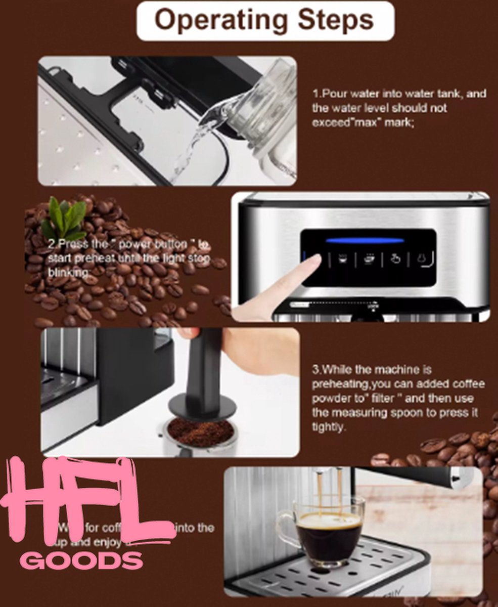 Wat vinden we goed aan de HFL Goods Espresso Apparaat LCD Touch Cappuccino Stoom