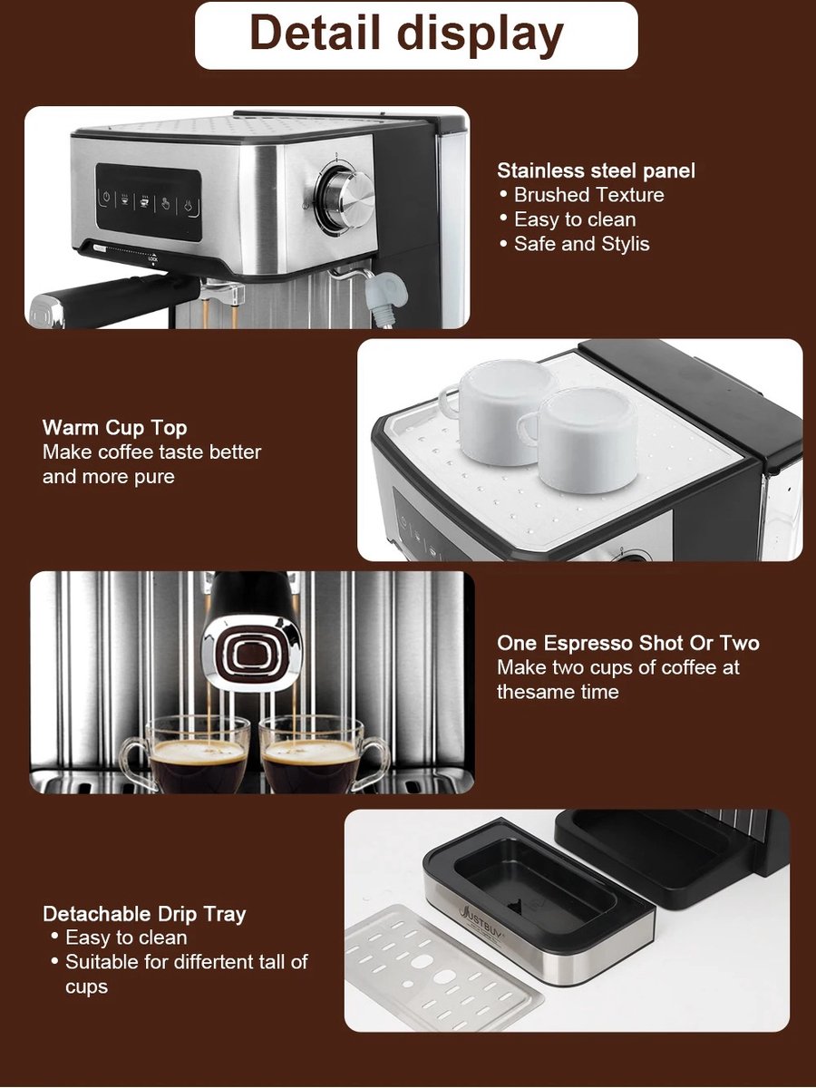 Wat vinden we goed aan de HFL Goods Espresso Apparaat LCD Touch Cappuccino Zilver