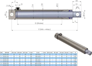 Hydraulische Cilinder Enkelwerkend 30/25-300 Compleet