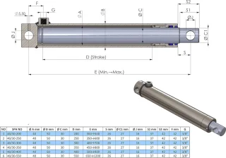 Hydraulische Cilinder Enkelwerkend 30/25-300 Compleet