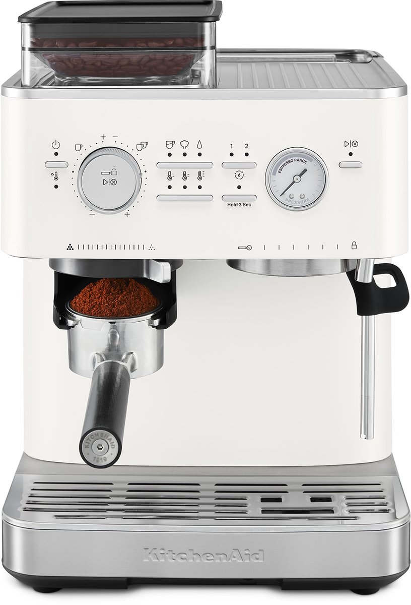 Wat vinden we goed aan de KitchenAid Espressomachine met Koffiemolen Porcelain White