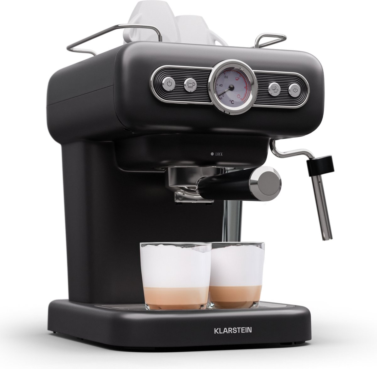 De Klarstein Espresso Portafilter Machine Retro Mini 950W Zwart in één oogopslag