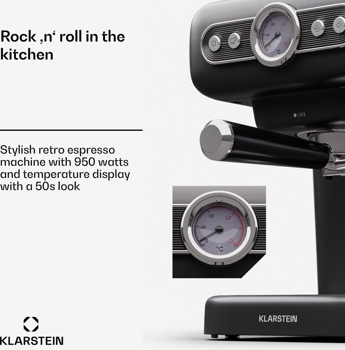 Wat vinden we goed aan de Klarstein Espresso Portafilter Machine Retro Mini 950W Zwart