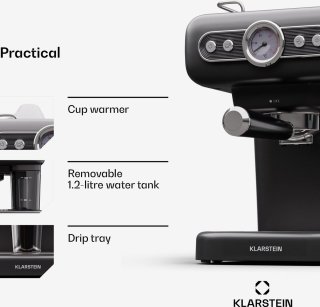 Klarstein Espresso Portafilter Machine Retro Mini 950W Zwart