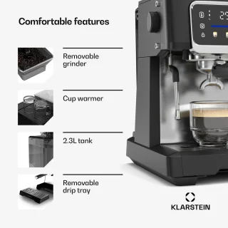 Klarstein GrandPresso Touch Pistonmachine met Molen zwart