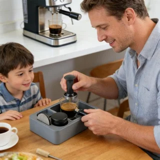 Koffie tamping station en espresso knock box