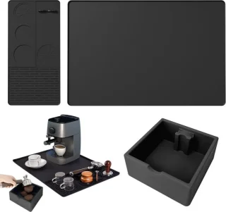 Koffiematset met tampermat en koffiesetbox voor espressomachine